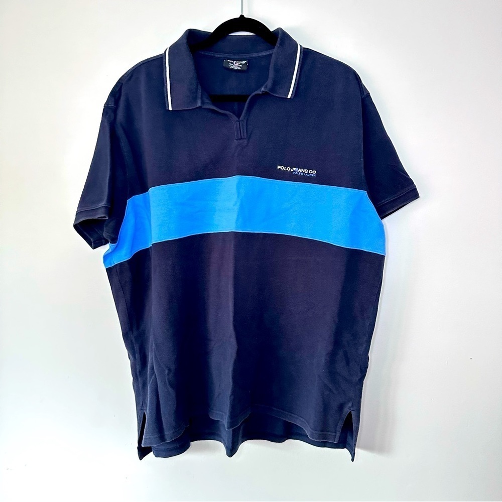 Vintage Ralph Lauren Jeans Co Colourblock Navy Polo Shirt Size XL Grandpacore